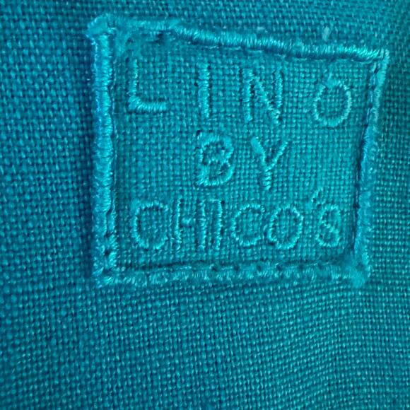 Chico's Size 2 (12-14) Turquoise 100% Linen Button Up Blouse Lino For - Picture 5 of 7